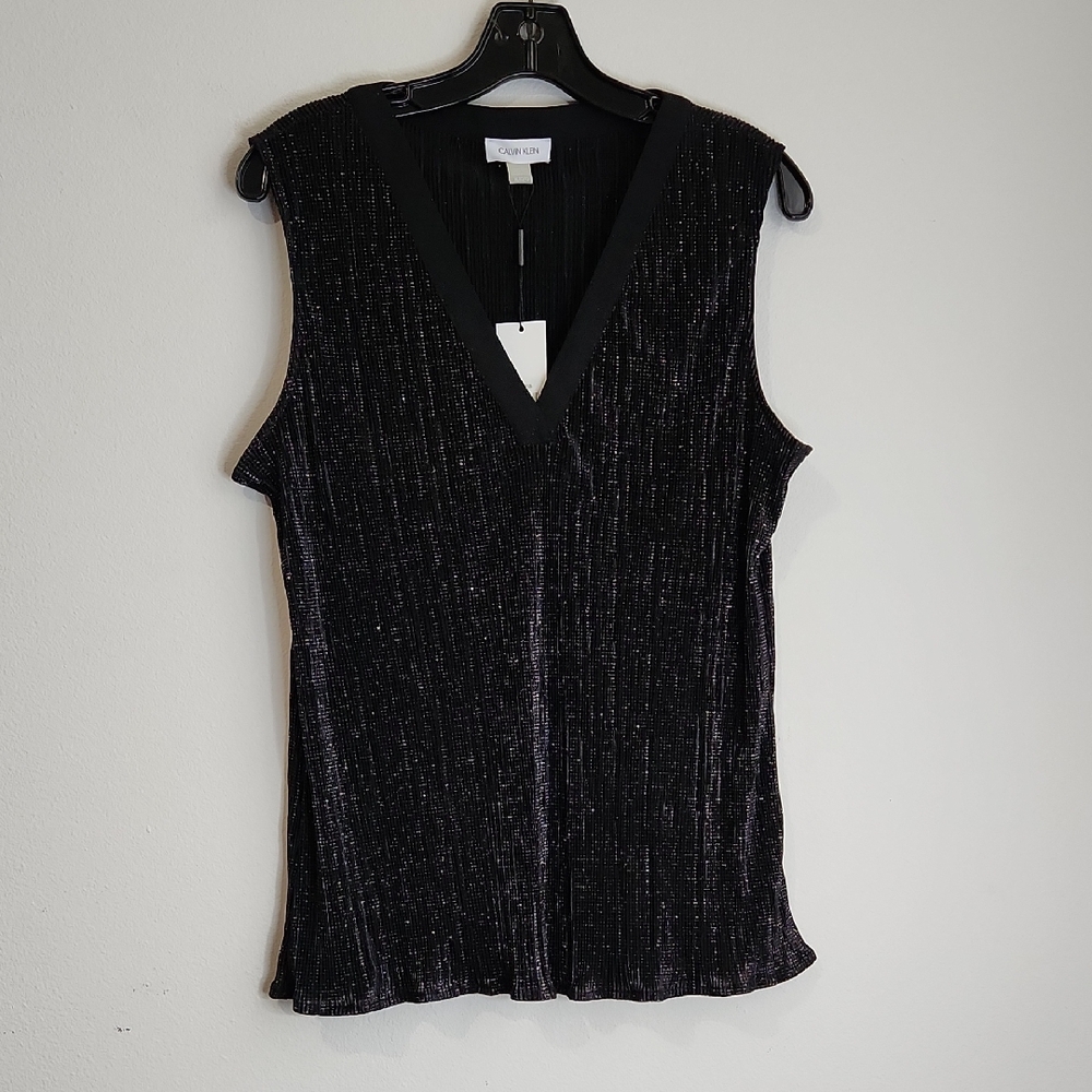 Calvin Klein Shimmering Black V-Neck Blouse